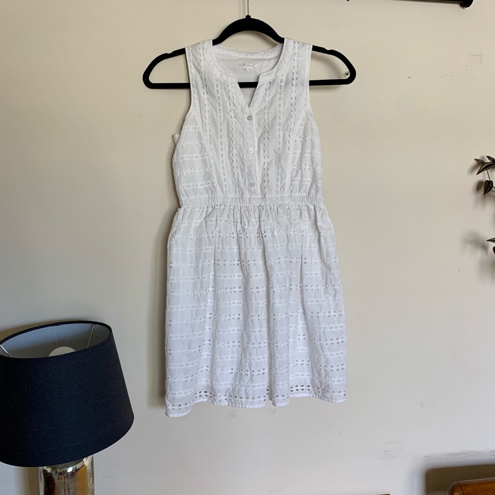 White cotton eyelet sleeveless dress